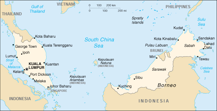 [Country map of Malaysia]