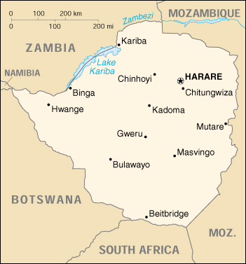 [Country map of Zimbabwe]